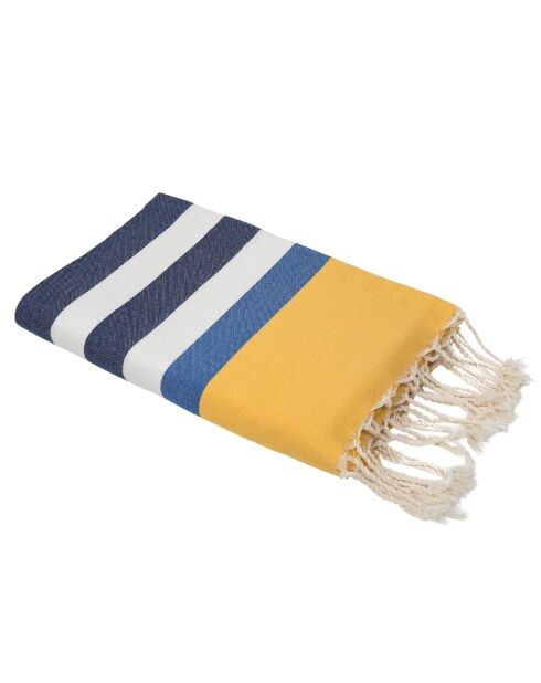 Fouta jeans in cotone tricolore Arcachon blu/giallo/blu - 100x200 cm