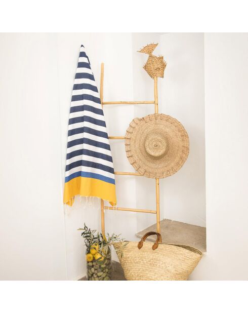 Fouta jeans in cotone tricolore Arcachon blu/giallo/blu - 100x200 cm