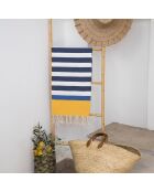 Fouta jeans in cotone tricolore Arcachon blu/giallo/blu - 100x200 cm