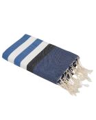 Fouta tricolore en Coton Arcachon  bleu grec/bleu/noir - 100x200 cm