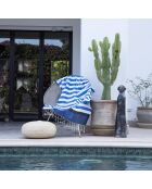 Fouta tricolore en Coton Arcachon  bleu grec/bleu/noir - 100x200 cm