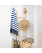 Fouta tricolore en Coton Arcachon  bleu grec/bleu/noir - 100x200 cm