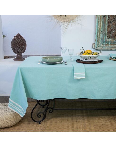 Nappe en Coton & 8 Serviettes Mahdia vert d'eau - 180x350 cm