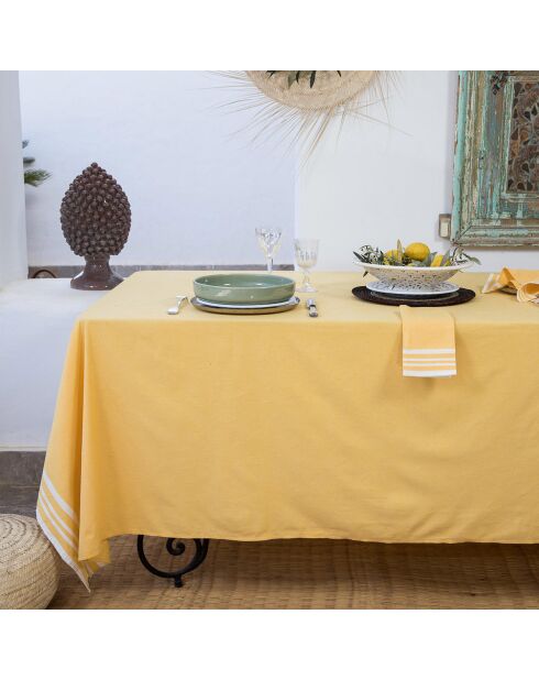 Mahdia mosterdgeel katoenen tafelkleed en 8 servetten - 180x350 cm