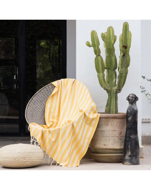 Fouta jacquard Capri jaune moutarde - 100x200 cm