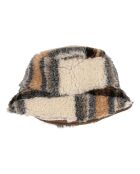 Chapeau à Carreaux Façon Fourrure écru