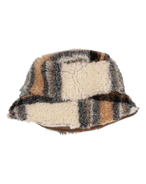 Chapeau à Carreaux Façon Fourrure écru