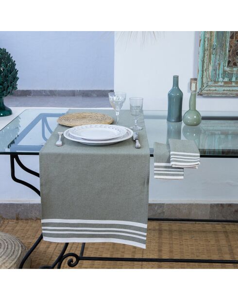 Chemin de table en Coton Mahdia vert olive - 50x150 cm