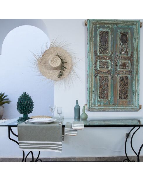 Camino de mesa Mahdia de algodón verde oliva - 50x150 cm