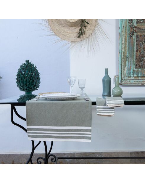 Camino de mesa Mahdia de algodón verde oliva - 50x150 cm