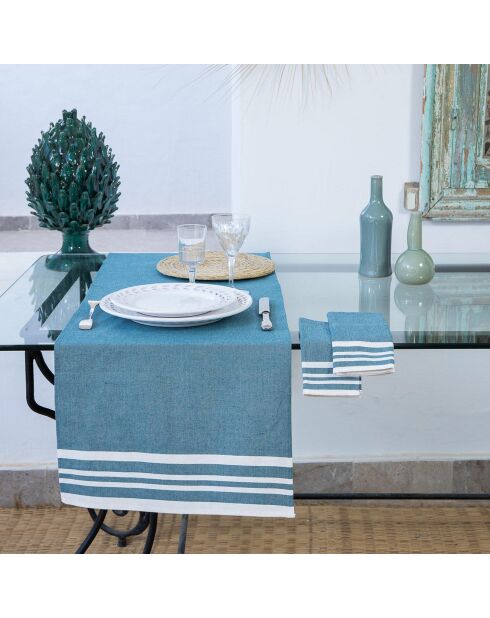 Chemin de table en Coton Mahdia bleu pétrole - 50x150 cm