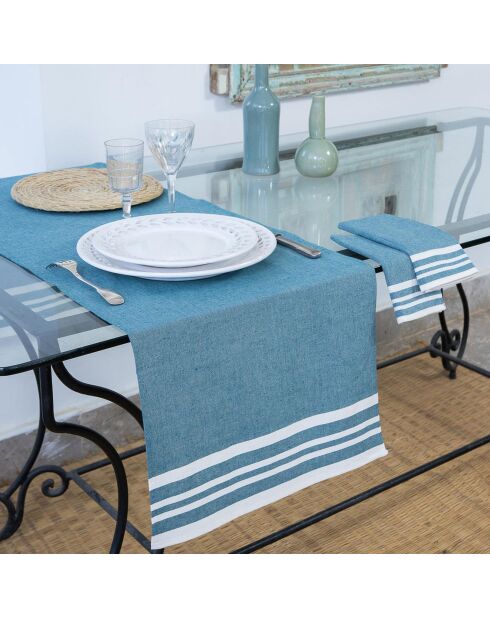 Chemin de table en Coton Mahdia bleu pétrole - 50x150 cm