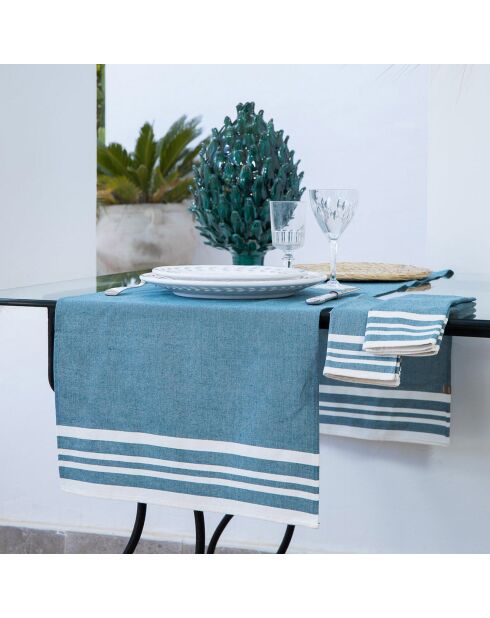 Chemin de table en Coton Mahdia bleu pétrole - 50x150 cm