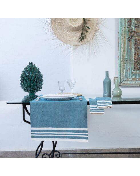 Chemin de table en Coton Mahdia bleu pétrole - 50x150 cm