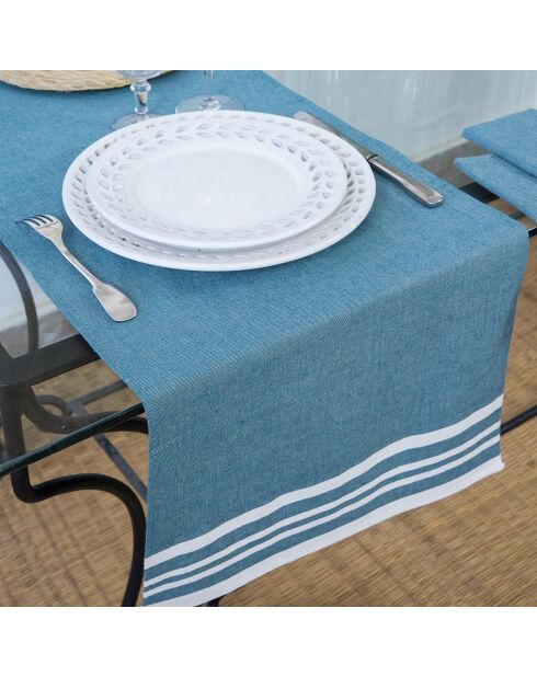 Chemin de table en Coton Mahdia bleu pétrole - 50x150 cm