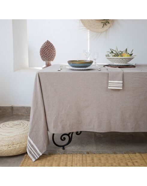Mantel Mahdia de algodón marrón - 180x350 cm