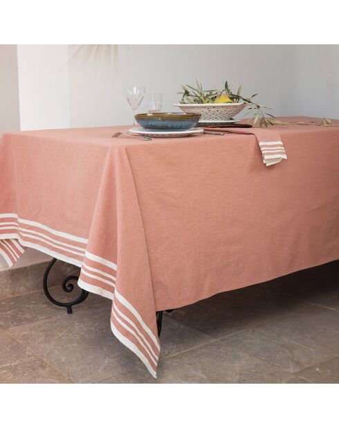 Mantel Mahdia de algodón rojo tomette - 180x350 cm