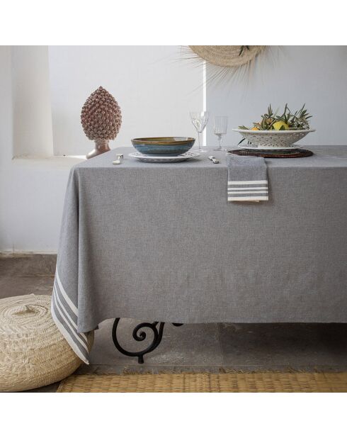 Mantel Mahdia de algodón gris medio - 180x350 cm