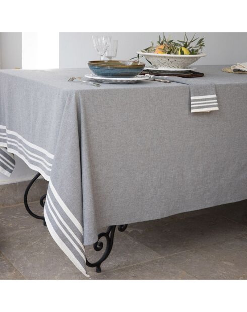 Mantel Mahdia de algodón gris medio - 180x350 cm