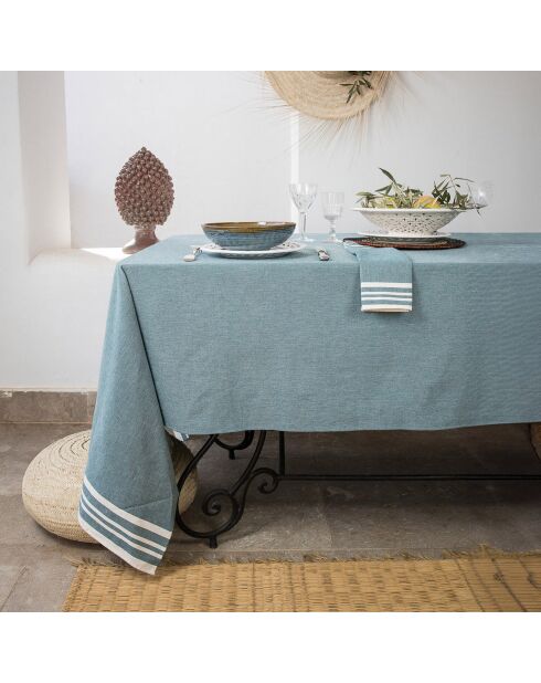 Mantel Mahdia de algodón azul petróleo - 180x350 cm