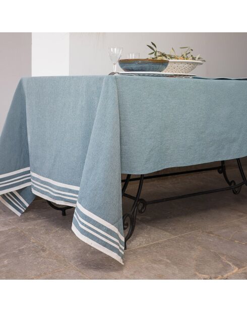 Mantel Mahdia de algodón azul petróleo - 180x350 cm