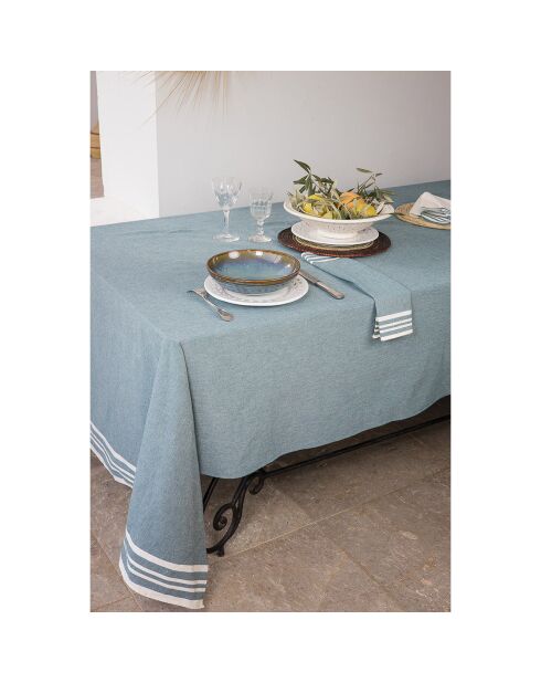 Mantel Mahdia de algodón azul petróleo - 180x350 cm
