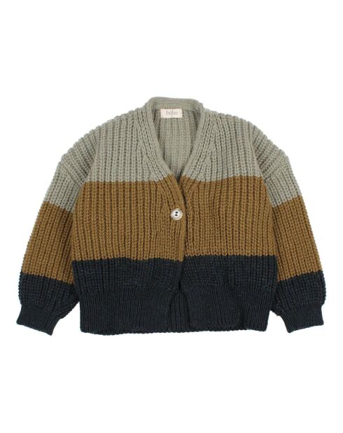 Cardigan en Laine mélangée Bicolore bleu nuit/marron