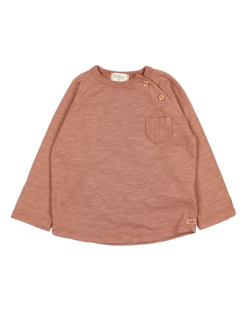 T-Shirt en Coton Bio Flammé Poche Bébé camel