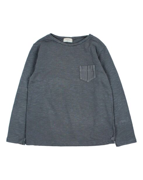 T-Shirt en Coton Bio Flammé Poche bleu nuit