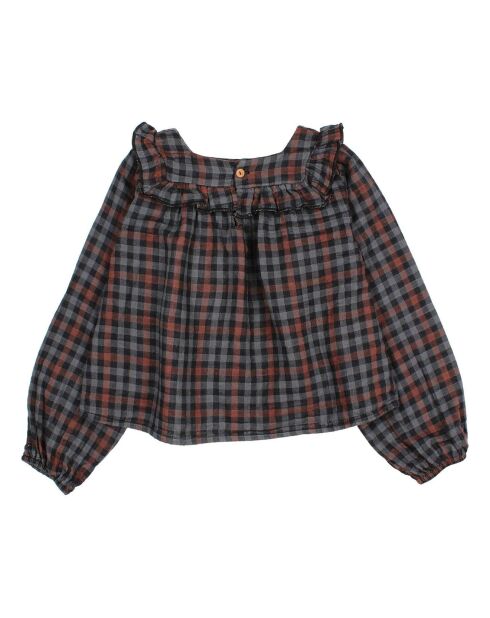 Blouse Gaze de Coton à Carreaux Country gris anthracite