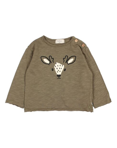 T-Shirt en Coton Bio Flammé Faon vert kaki