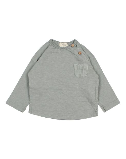 T-Shirt en Coton Bio Flammé Poche Bébé bleu gris