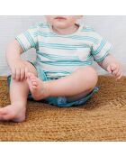 T-shirt Rayé en Coton Flammé Bébé bleu vert