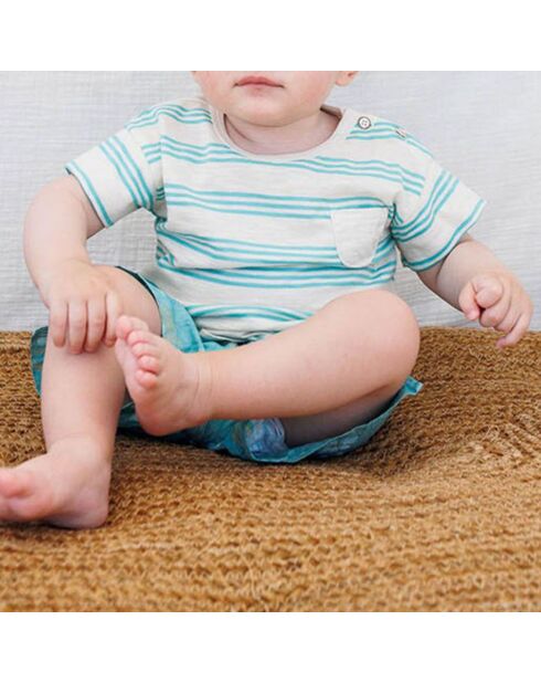 T-shirt Rayé en Coton Flammé Bébé bleu vert