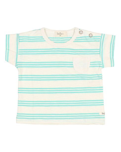 T-shirt Rayé en Coton Flammé Bébé bleu vert