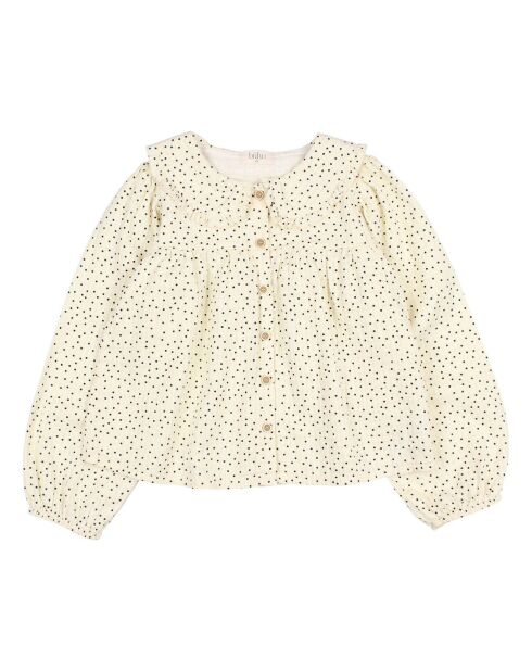 Blouse Gaze de Coton Bio Boutonnée à Pois écrue