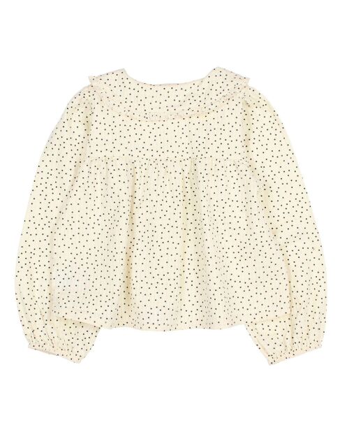 Blouse Gaze de Coton Bio Boutonnée à Pois écrue