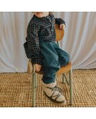 Kurta à Carreaux en Gaze de Coton gris anthracite