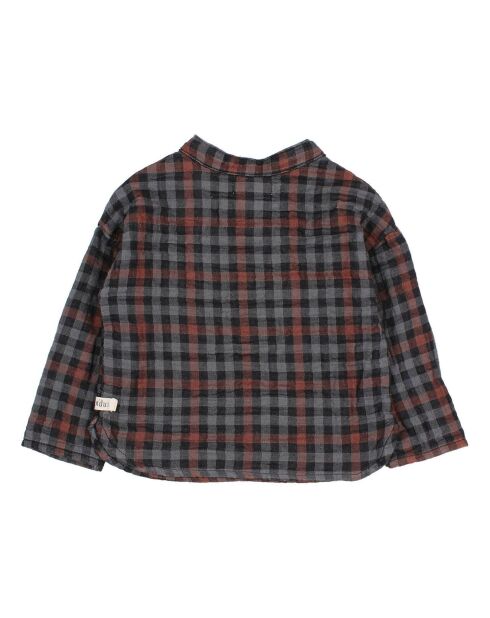 Kurta à Carreaux en Gaze de Coton gris anthracite
