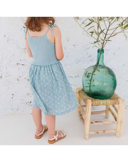 Robe Maille Fleurie bleue