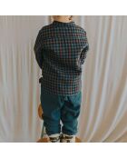 Kurta à Carreaux en Gaze de Coton gris anthracite