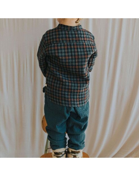Kurta à Carreaux en Gaze de Coton gris anthracite