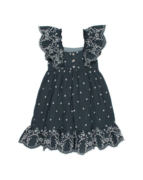 Robe Brodée Mousseline bleu nuit