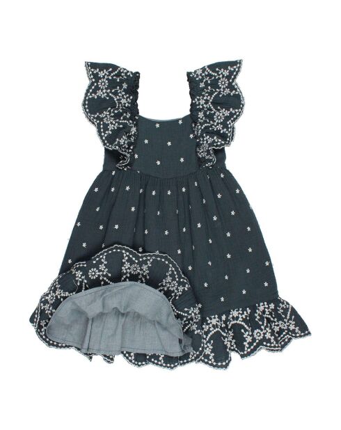 Robe Brodée Mousseline bleu nuit