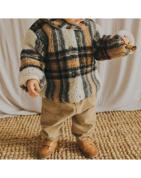 Manteau Façon Fourrure à Carreaux Bébé écru