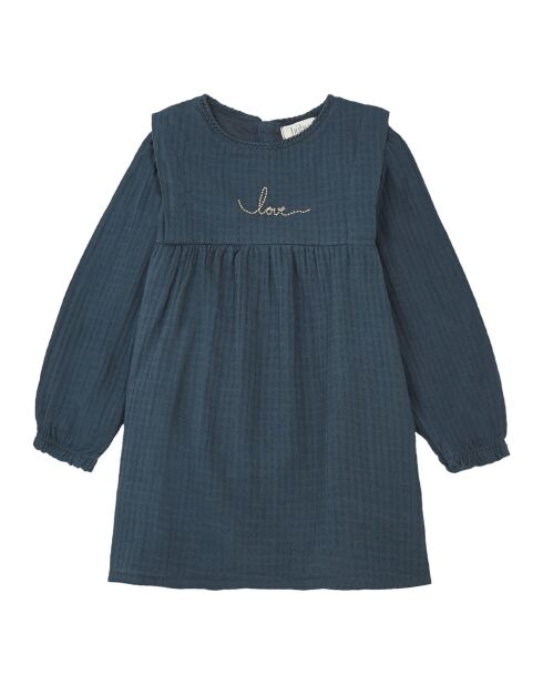 Robe en Gaze de Coton Bio Love bleu nuit