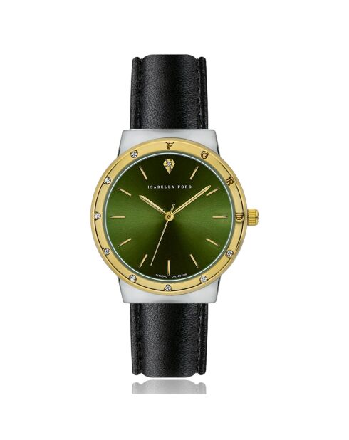 Montre Olympe en Cuir & Diamant noire