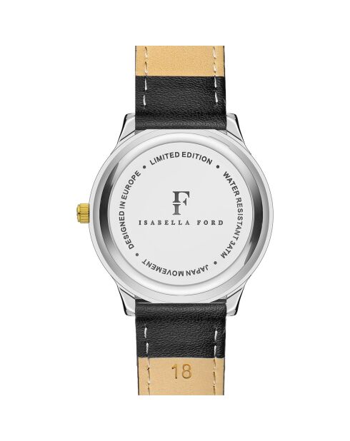 Montre Olympe en Cuir & Diamant noire