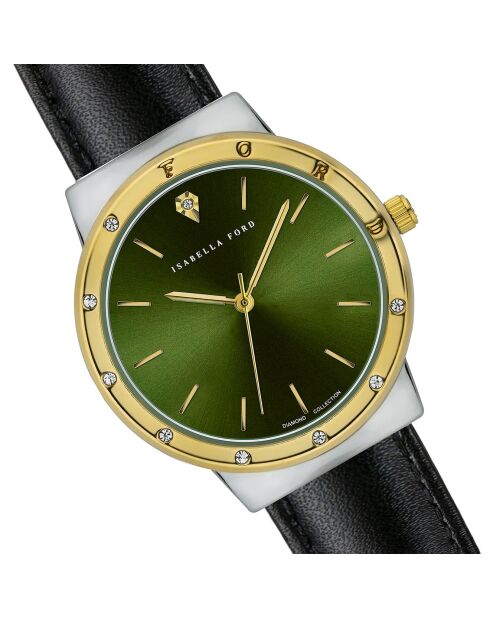 Montre Olympe en Cuir & Diamant noire