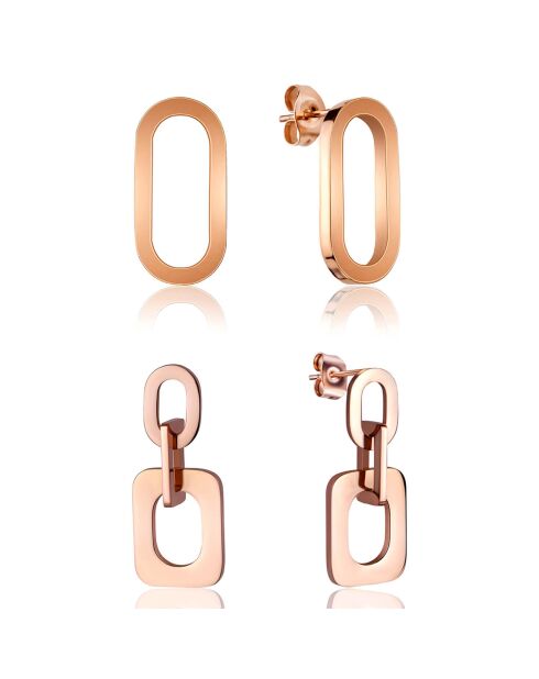 2 Paires de Boucles d'oreilles Emma en Acier rose doré